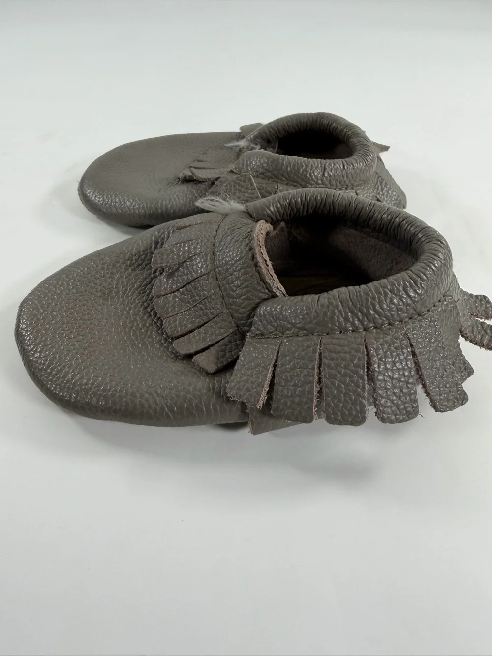 BirdRock Baby Gray Leather Fringe Moccasins Soft Sole Crib Shoes US 6.5